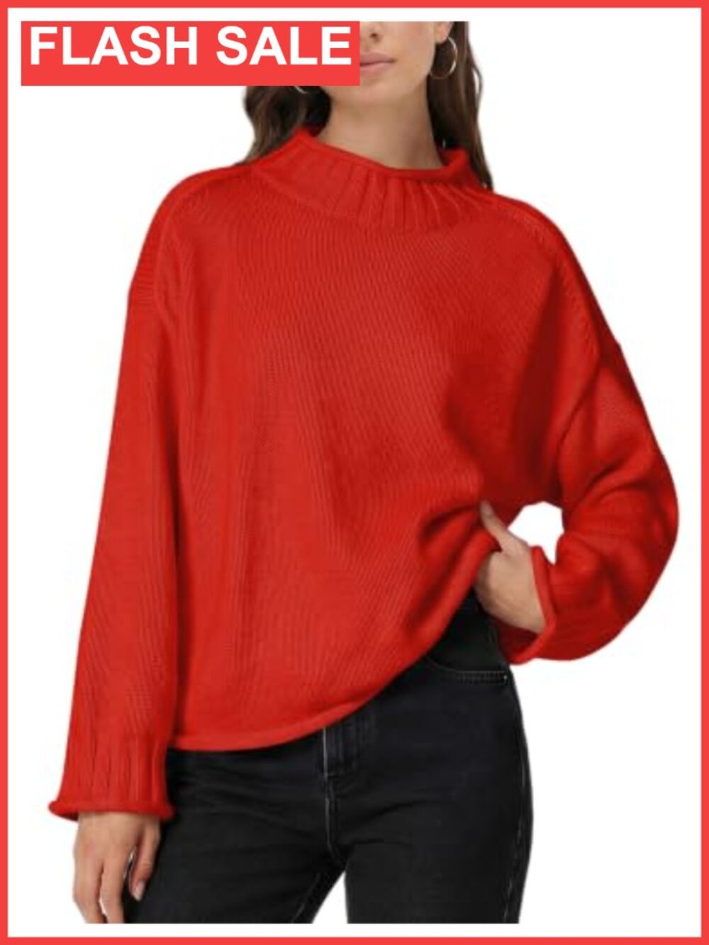 LOMON Womens Oversized Sweater Mock Neck Long Sleeve Pullover Knit Top